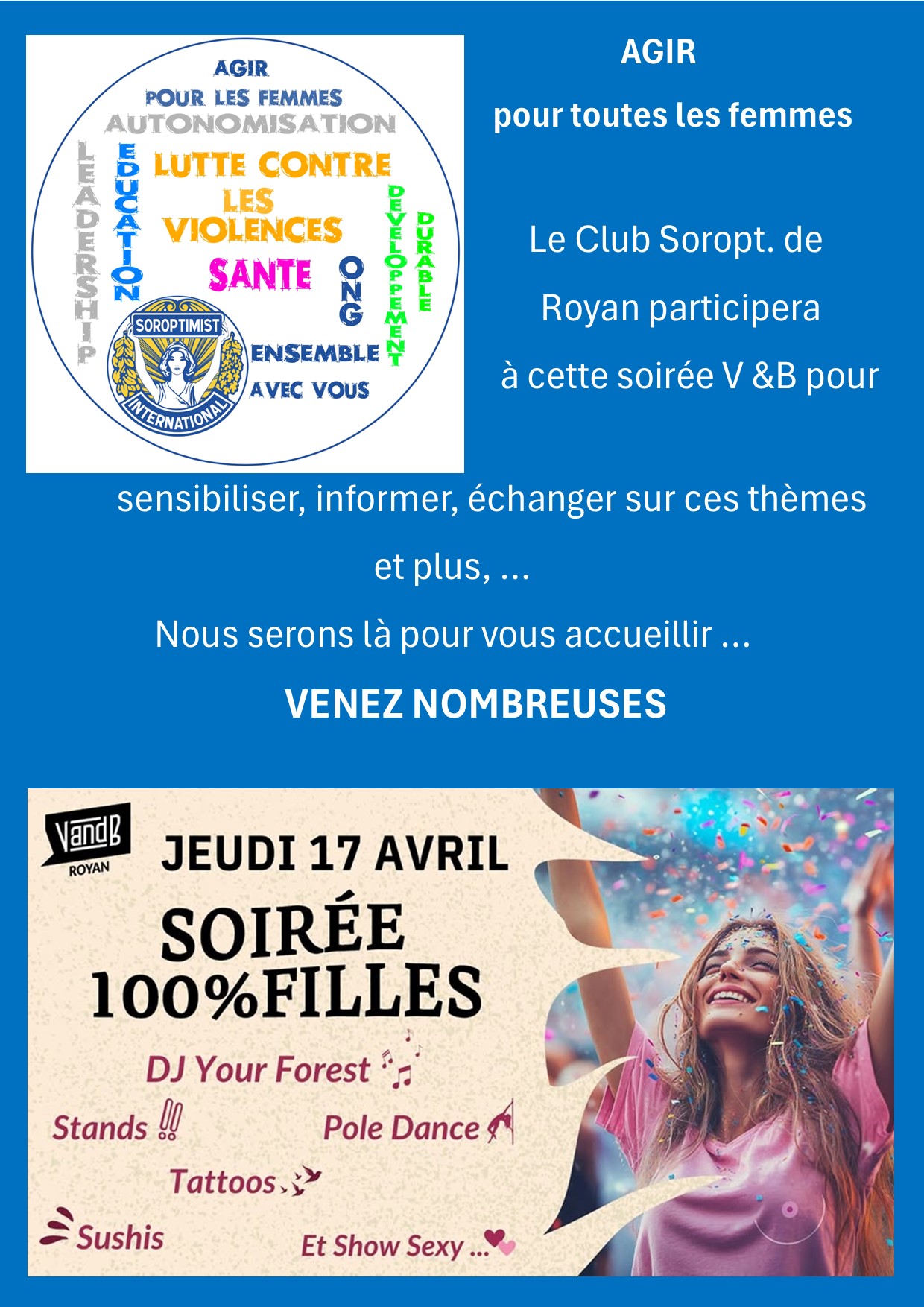 Le 17/04/2025  - Évènement A VENIR, pour les femmes actuelles au V&B à ROYAN